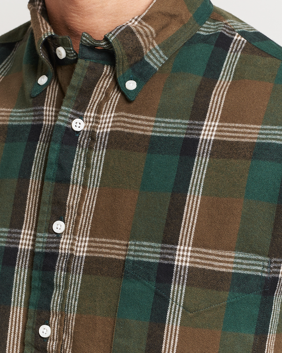 Herre | Skjorter | Gitman Vintage | Button Down Shaggy Flannel Shirt Olive Check
