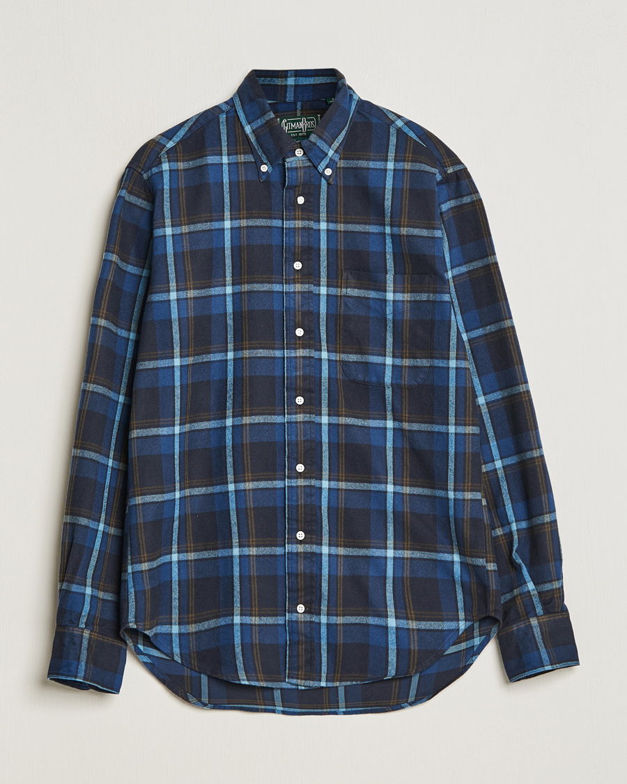 Herre | Skjorter | Gitman Vintage | Button Down Shaggy Flannel Shirt Navy Check