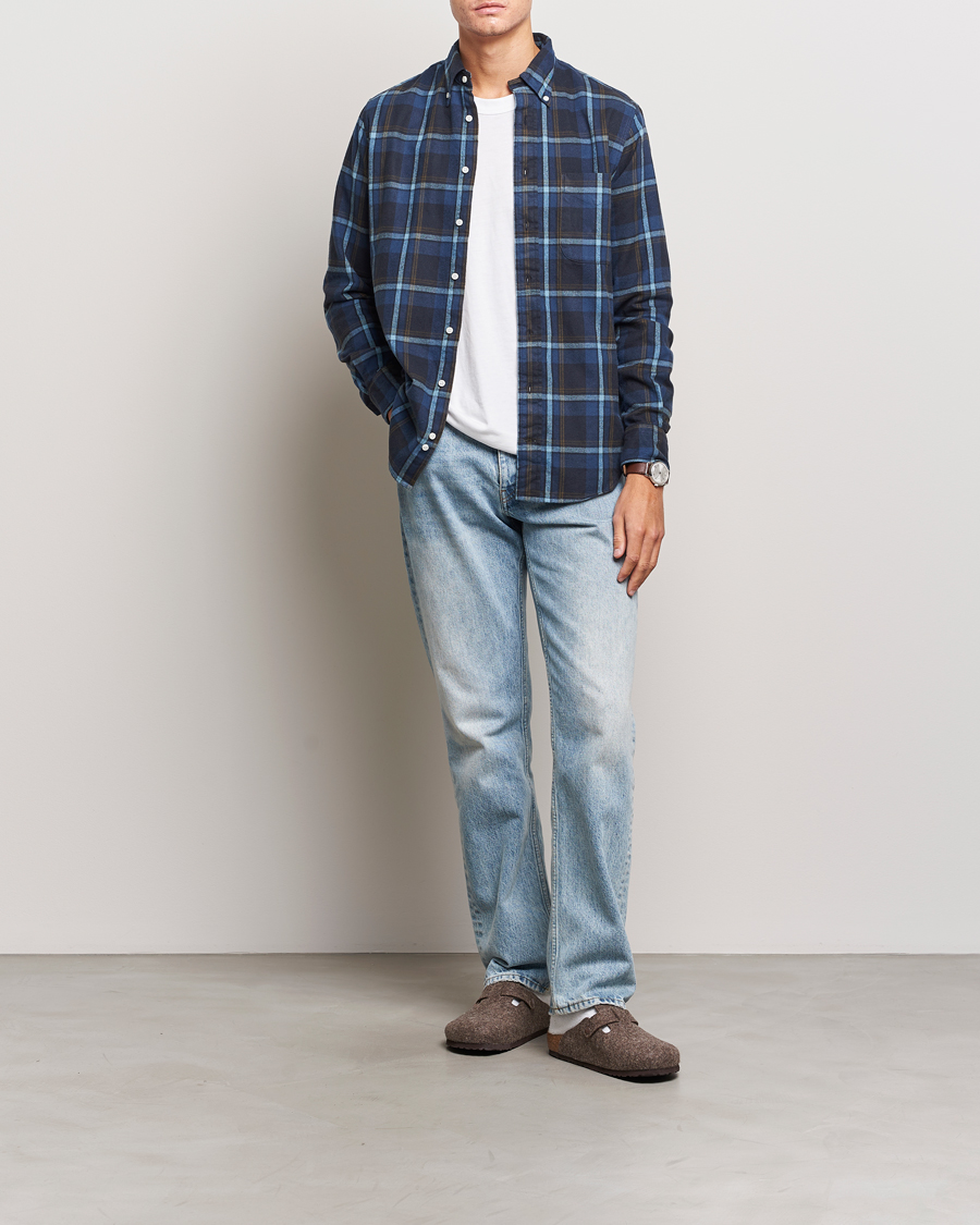 Herre | Skjorter | Gitman Vintage | Button Down Shaggy Flannel Shirt Navy Check