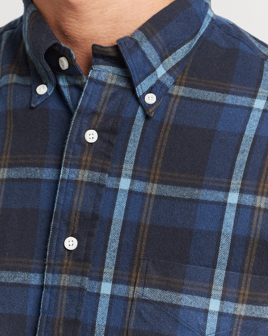 Herre | Skjorter | Gitman Vintage | Button Down Shaggy Flannel Shirt Navy Check