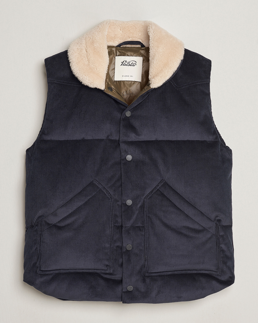 Herre | Jakker | Valstar | Corduroy Shearling Collar Down Vest Navy