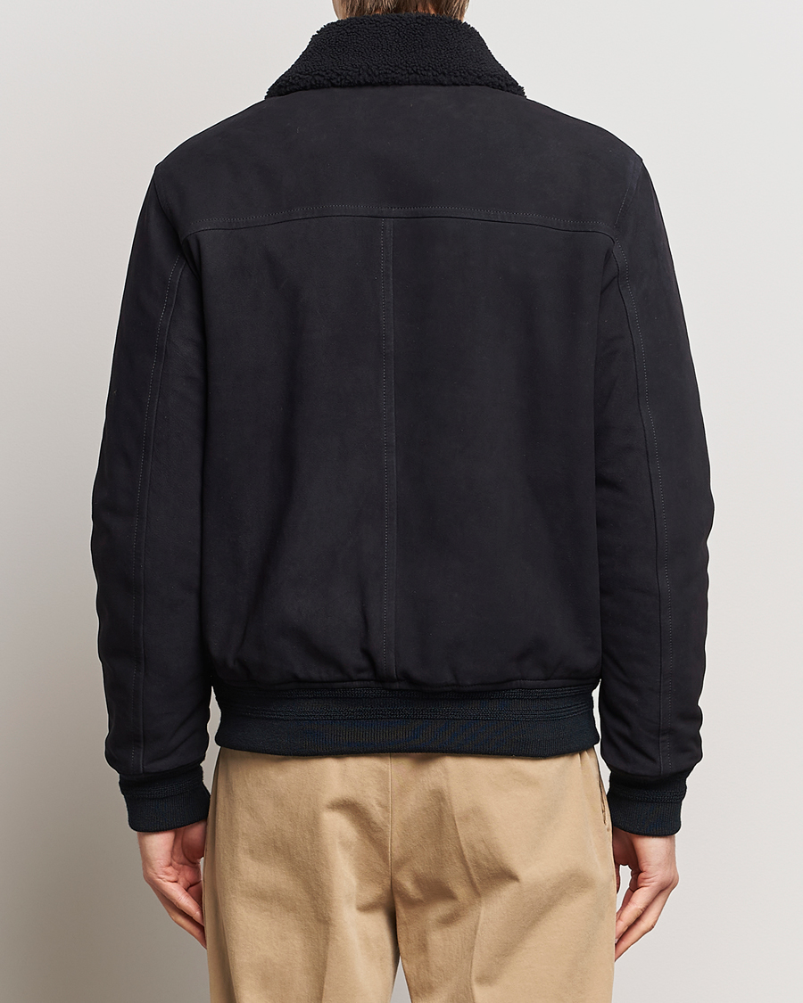Herre | Jakker | Valstar | Shearling Collar Suede Bomber Navy