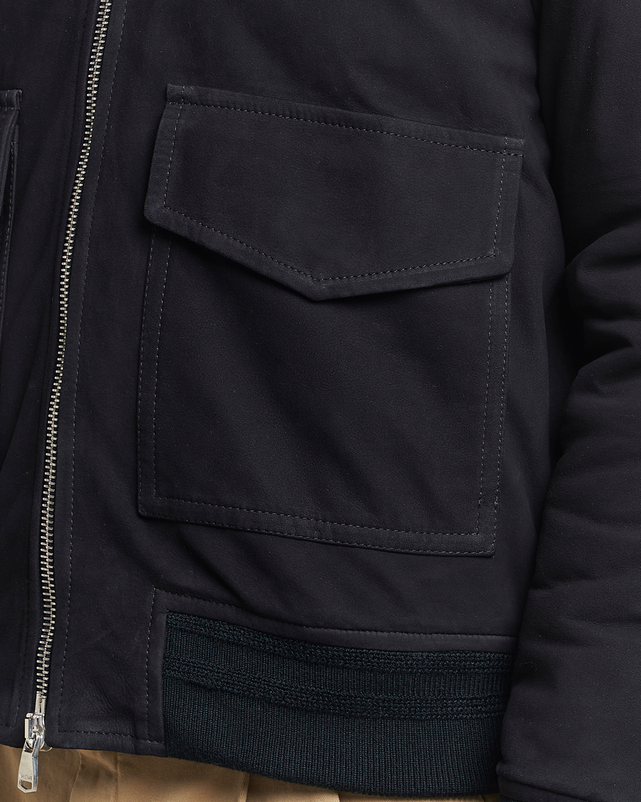 Herre | Jakker | Valstar | Shearling Collar Suede Bomber Navy