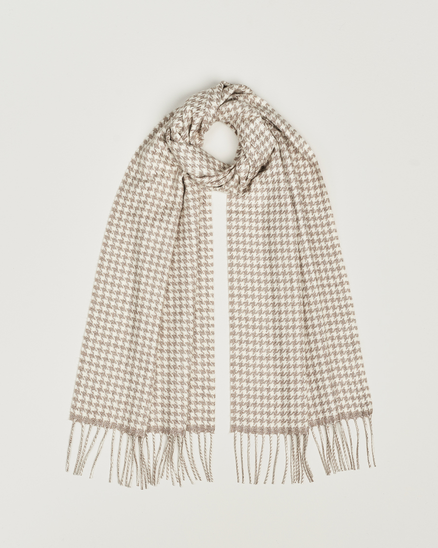 Herre | Piacenza Cashmere Cashmere/Silk Houndstooth Scarf Beige | Piacenza Cashmere | Cashmere/Silk Houndstooth Scarf Beige