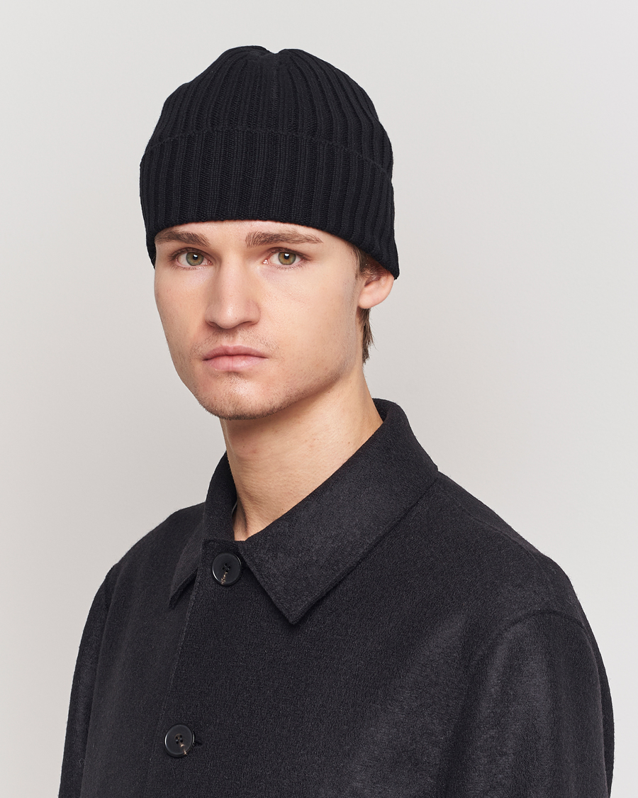 Herre | | Piacenza Cashmere | Ribbed Cashmere Beanie Black