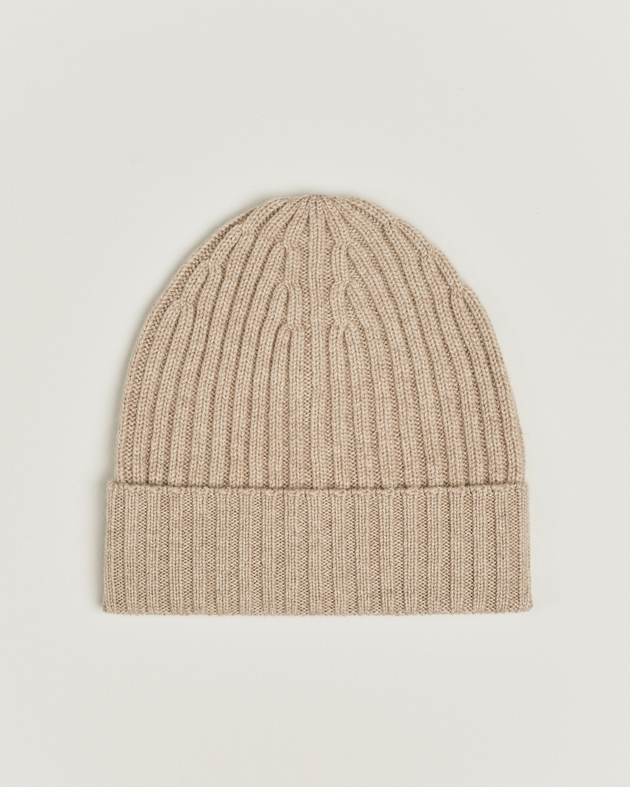 Herre | Piacenza Cashmere Ribbed Cashmere Beanie Light Beige | Piacenza Cashmere | Ribbed Cashmere Beanie Light Beige