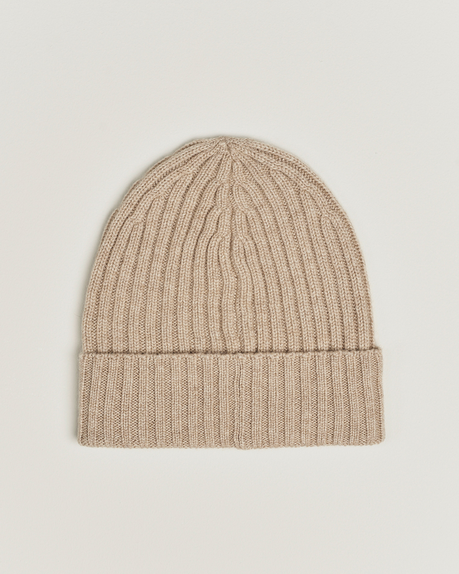 Herre | Piacenza Cashmere Ribbed Cashmere Beanie Light Beige | Piacenza Cashmere | Ribbed Cashmere Beanie Light Beige
