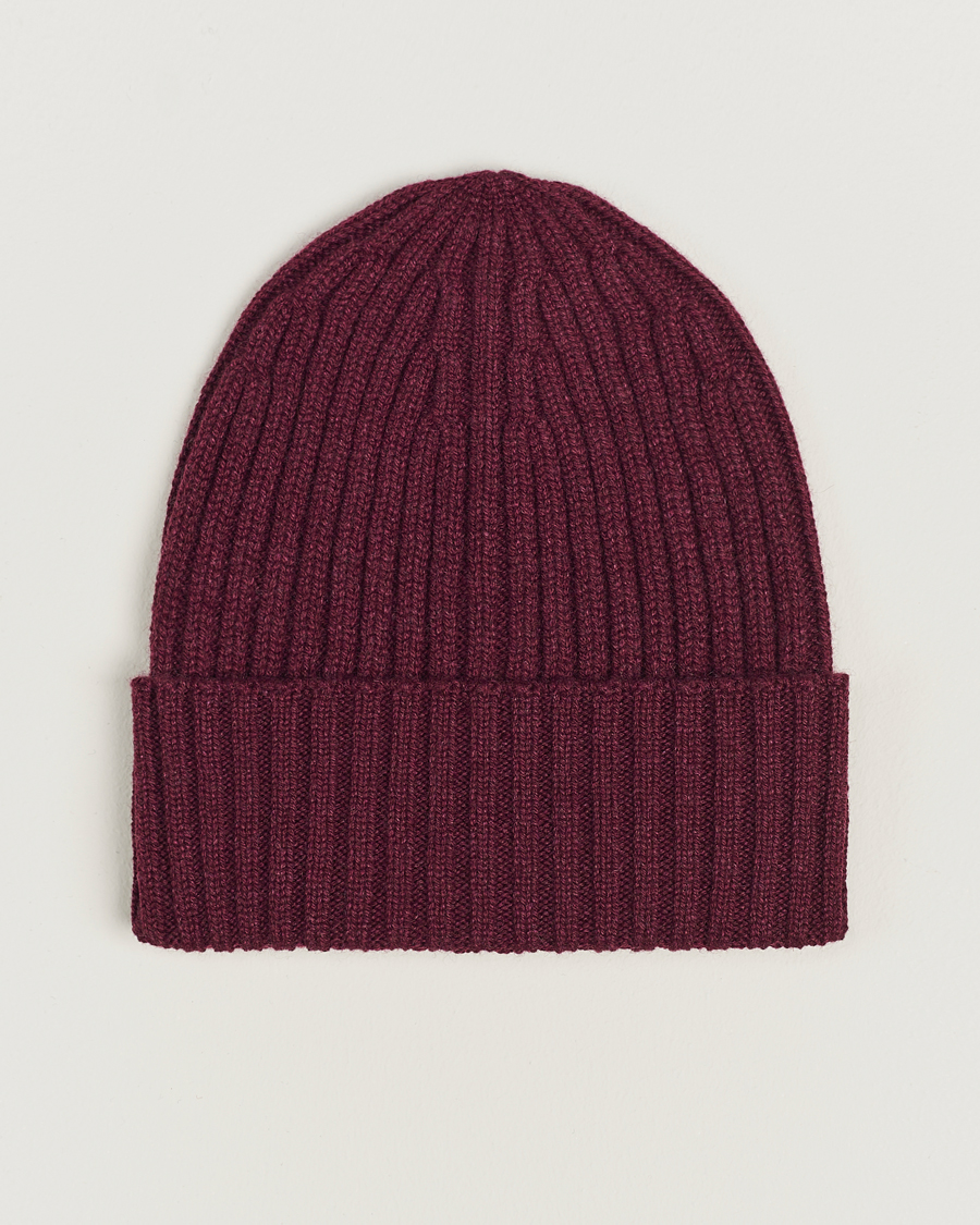 Herre | | Piacenza Cashmere | Ribbed Cashmere Beanie Burgundy