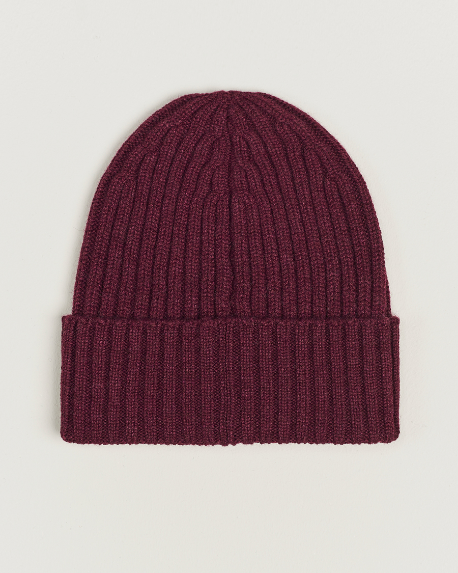 Herre | | Piacenza Cashmere | Ribbed Cashmere Beanie Burgundy