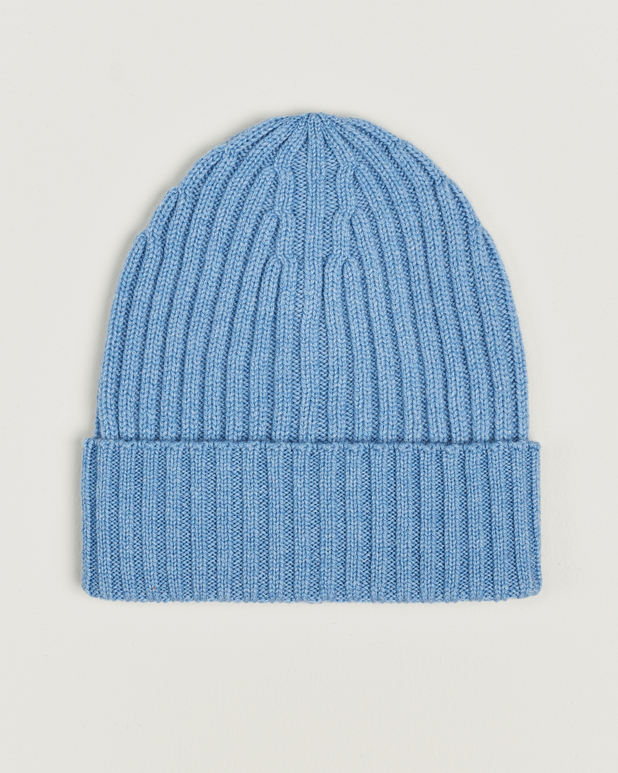 Herre | Piacenza Cashmere Ribbed Cashmere Beanie Light Blue | Piacenza Cashmere | Ribbed Cashmere Beanie Light Blue