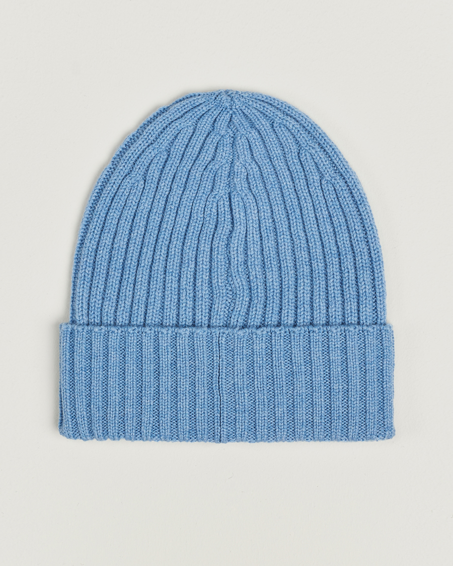 Herre | Piacenza Cashmere Ribbed Cashmere Beanie Light Blue | Piacenza Cashmere | Ribbed Cashmere Beanie Light Blue