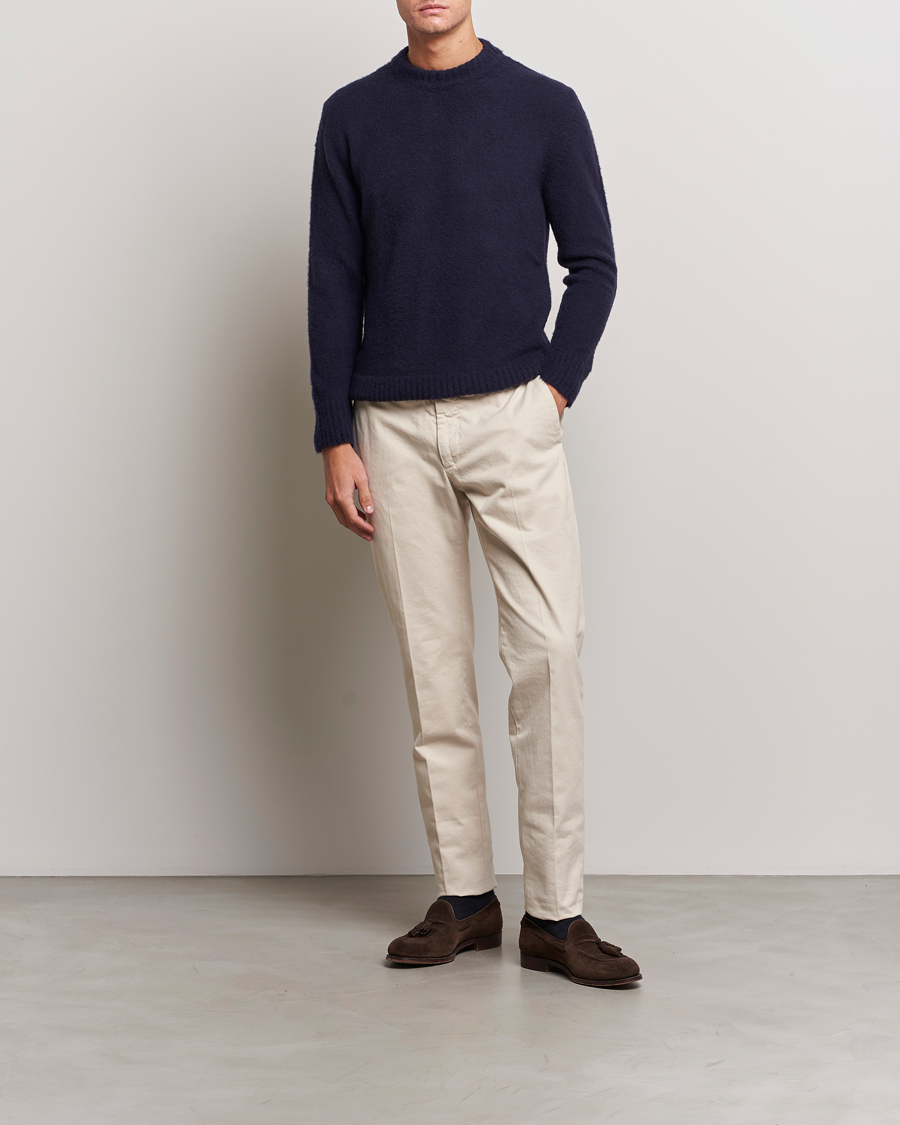 Herre | Gensere | Piacenza Cashmere | Brushed Wool Crew Neck Navy
