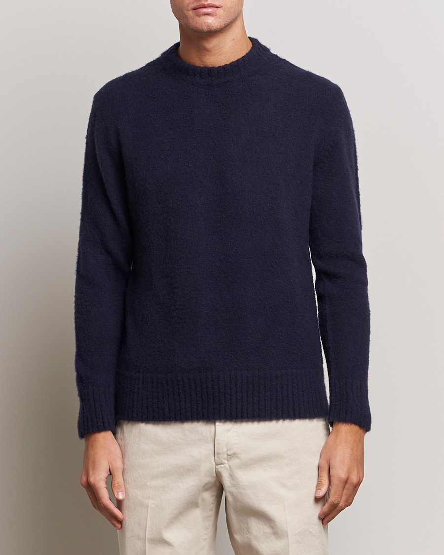 Herre | Gensere | Piacenza Cashmere | Brushed Wool Crew Neck Navy