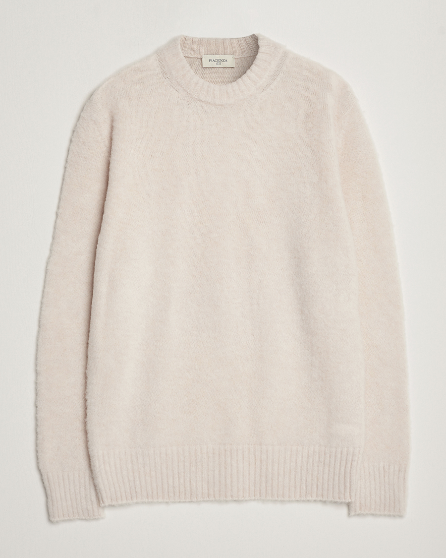 Herre | Gensere | Piacenza Cashmere | Brushed Wool Crew Neck Beige