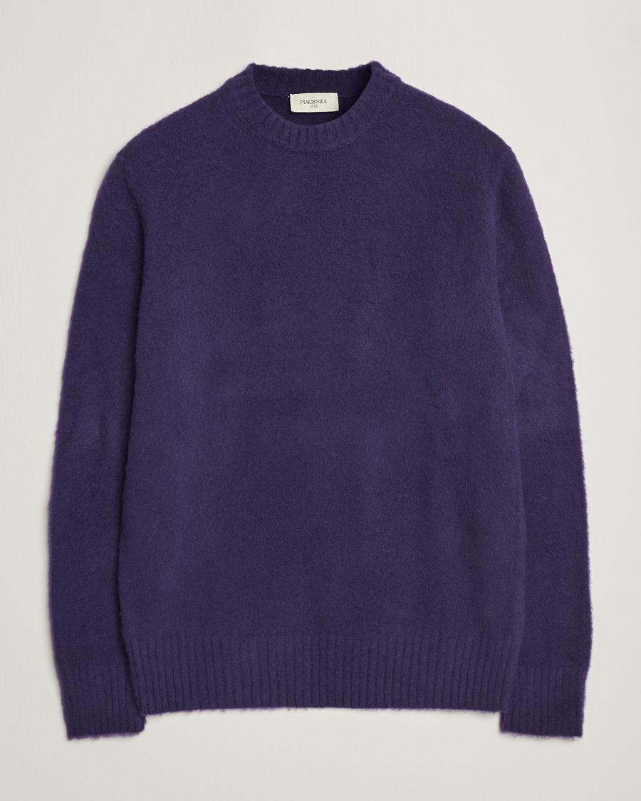 Herre | Gensere | Piacenza Cashmere | Brushed Wool Crew Neck Dark Purple