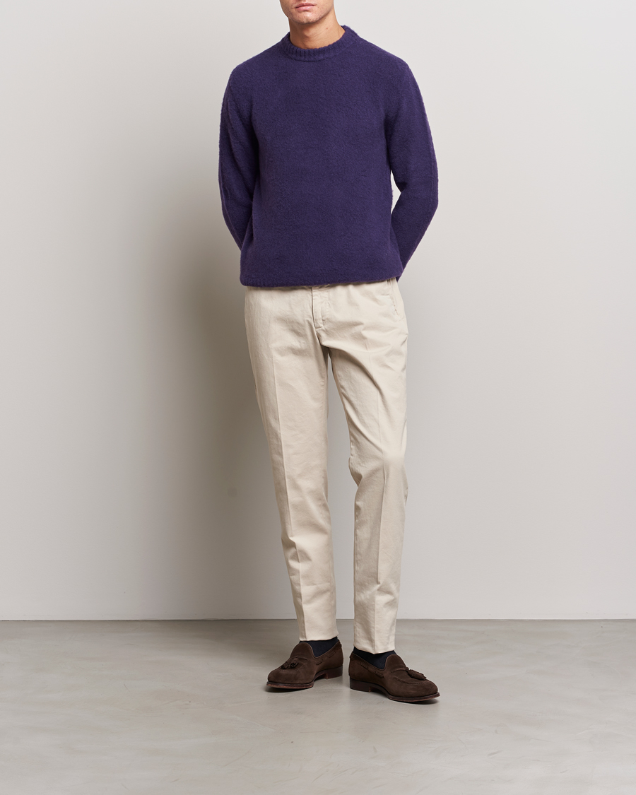 Herre | Gensere | Piacenza Cashmere | Brushed Wool Crew Neck Dark Purple