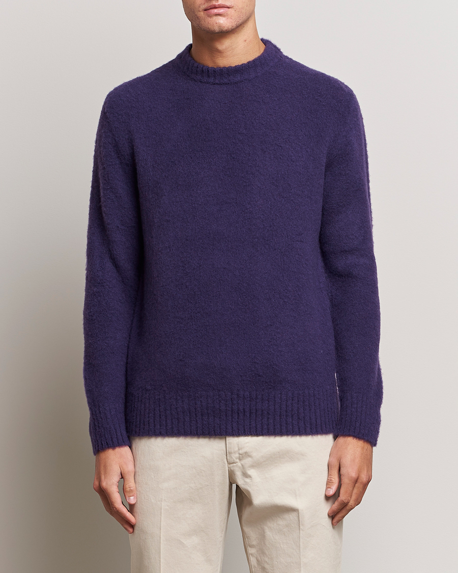 Herre | Gensere | Piacenza Cashmere | Brushed Wool Crew Neck Dark Purple