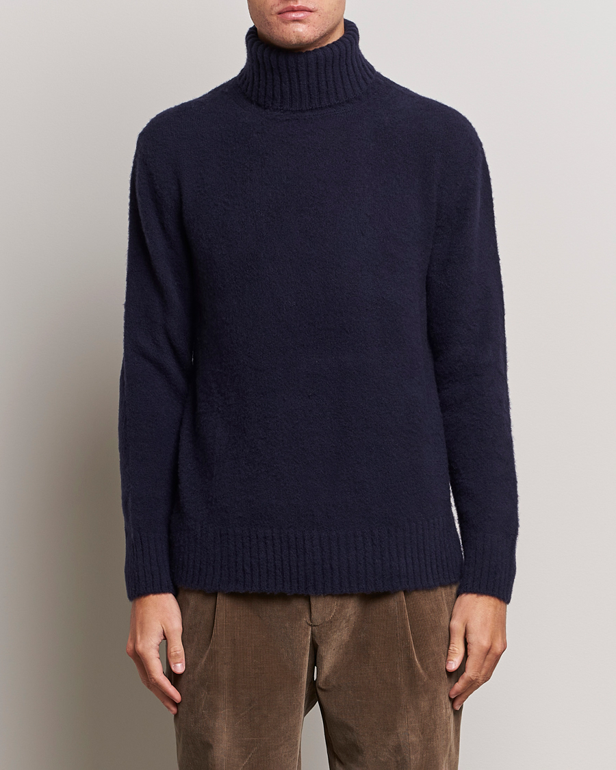 Herre | Gensere | Piacenza Cashmere | Brushed Wool Rollneck Navy