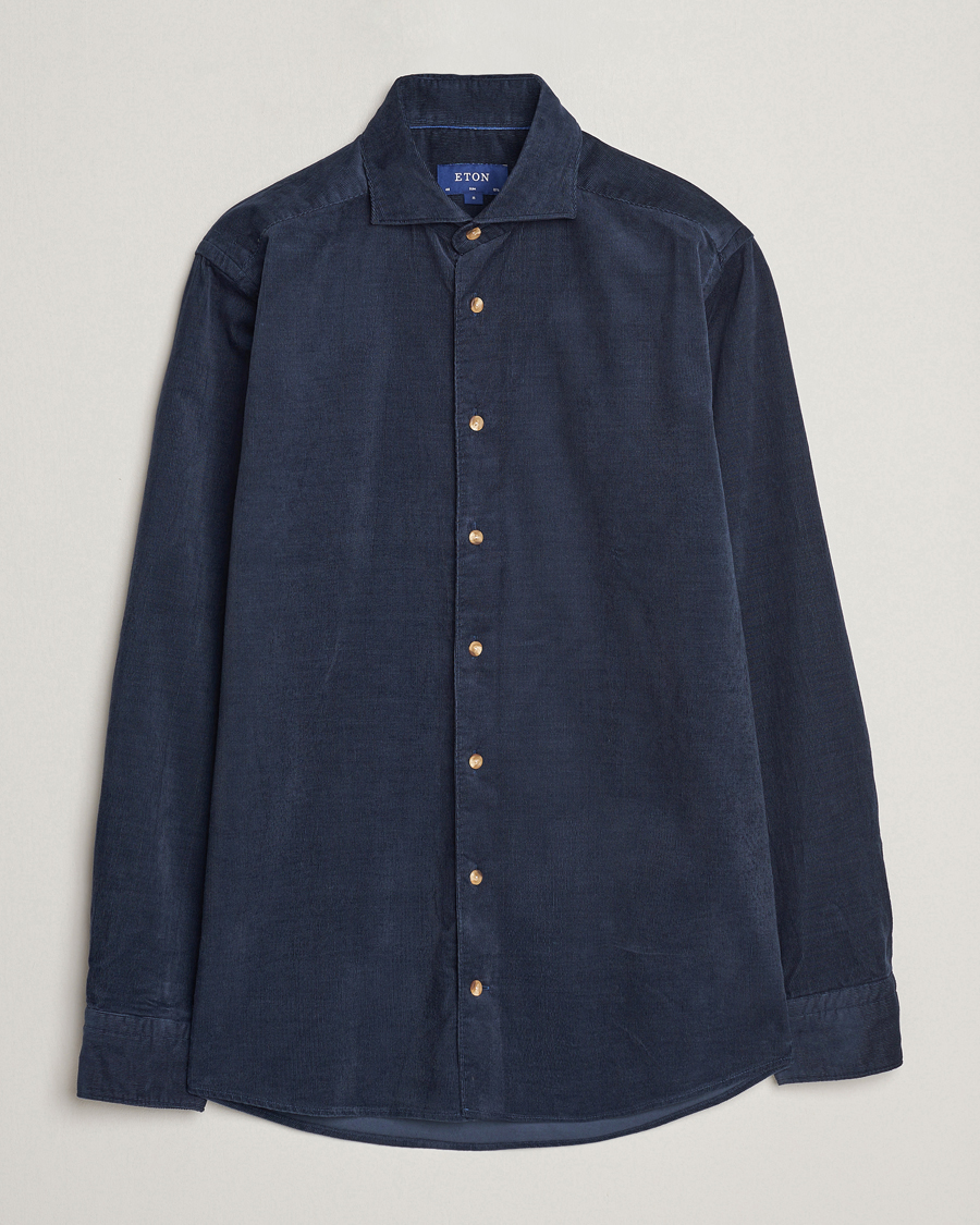 Herre | Skjorter | Eton | Slim Fit Fine Wale Corduroy Shirt Navy Blue