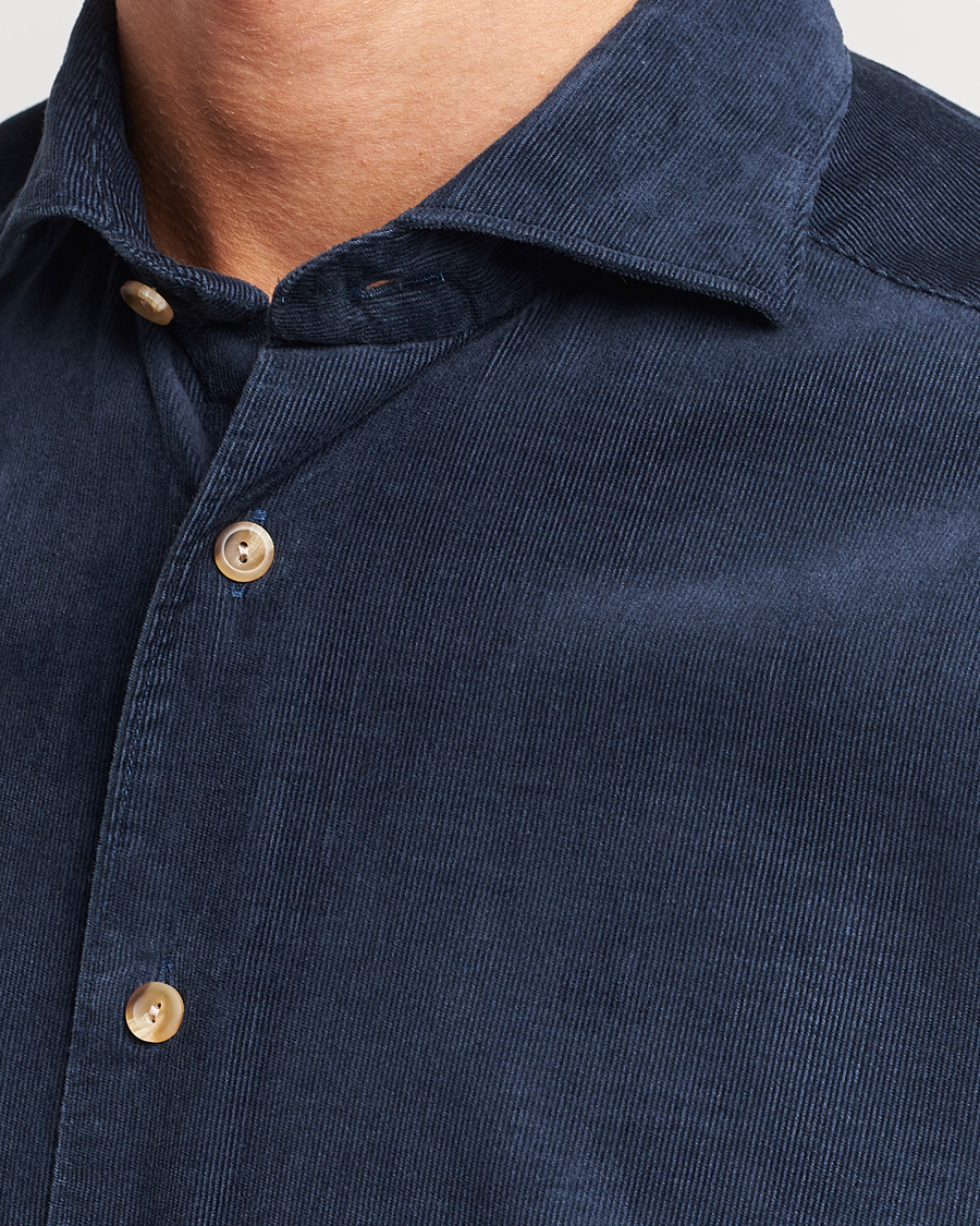 Herre | Skjorter | Eton | Slim Fit Fine Wale Corduroy Shirt Navy Blue