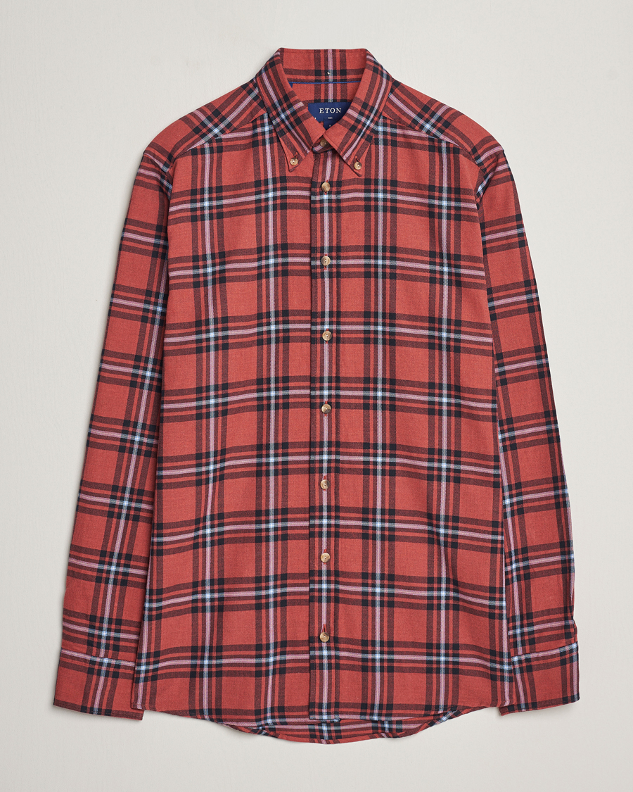 Herre |  | Eton | Regular Fit Checked Flannel Shirt Red/Navy