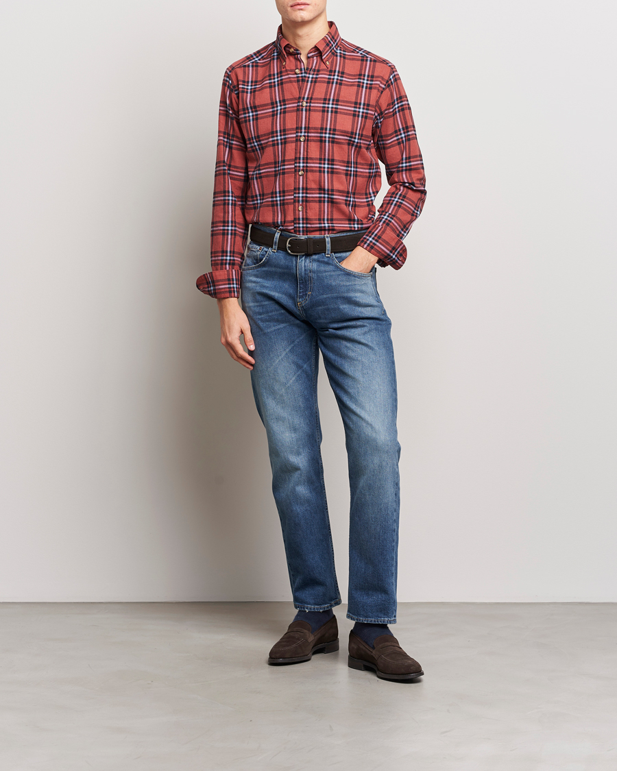 Herre | Skjorter | Eton | Regular Fit Checked Flannel Shirt Red/Navy