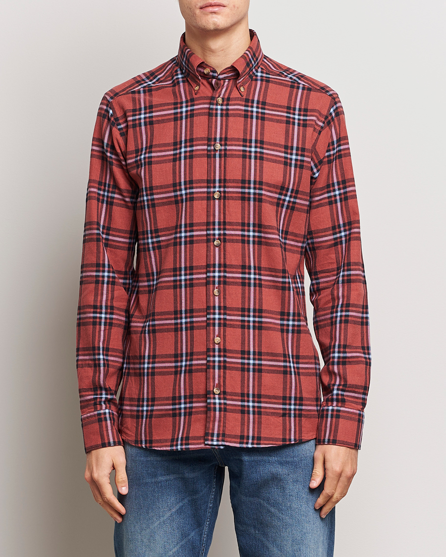 Herre |  | Eton | Regular Fit Checked Flannel Shirt Red/Navy