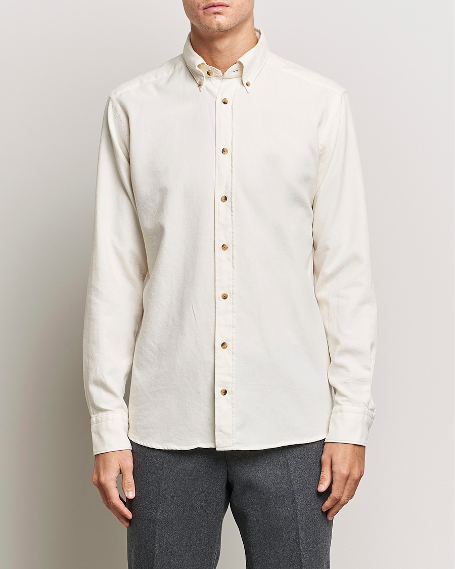 Herre | Flanellskjorter | Eton | Slim Fit Twill Flannel Shirt Off White