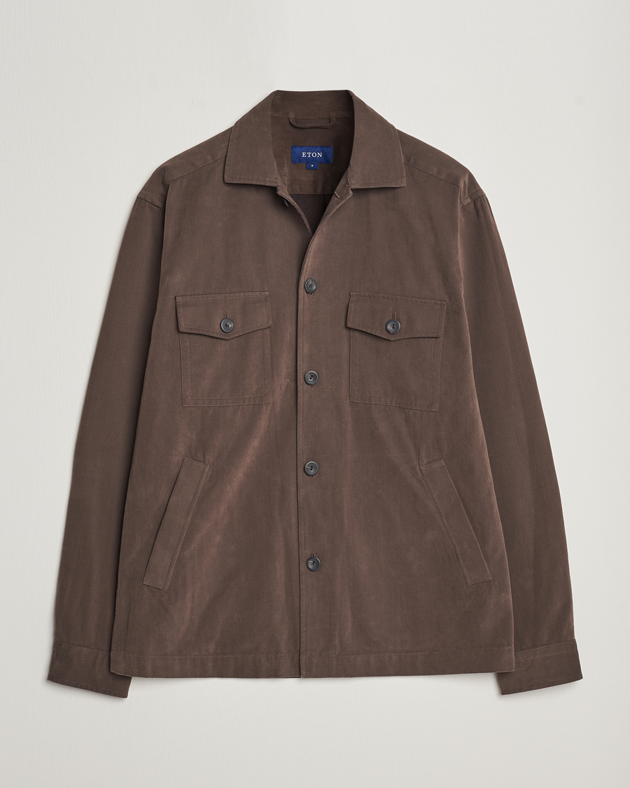 Herre | Skjorter | Eton | Twill Moleskin Overshirt Dark Beige