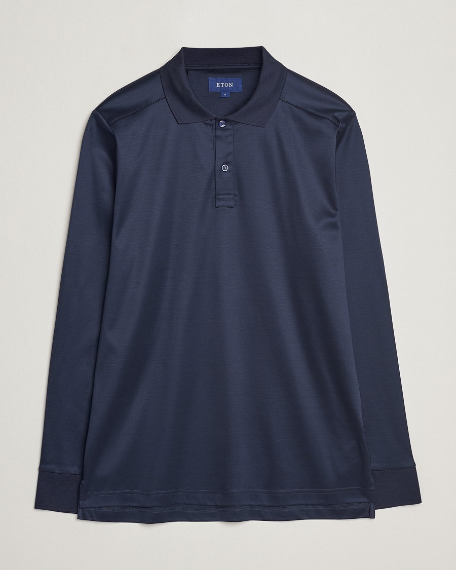 Herre | Pikéer | Eton | Filo Di Scozia Long Sleeve Polo Navy Blue
