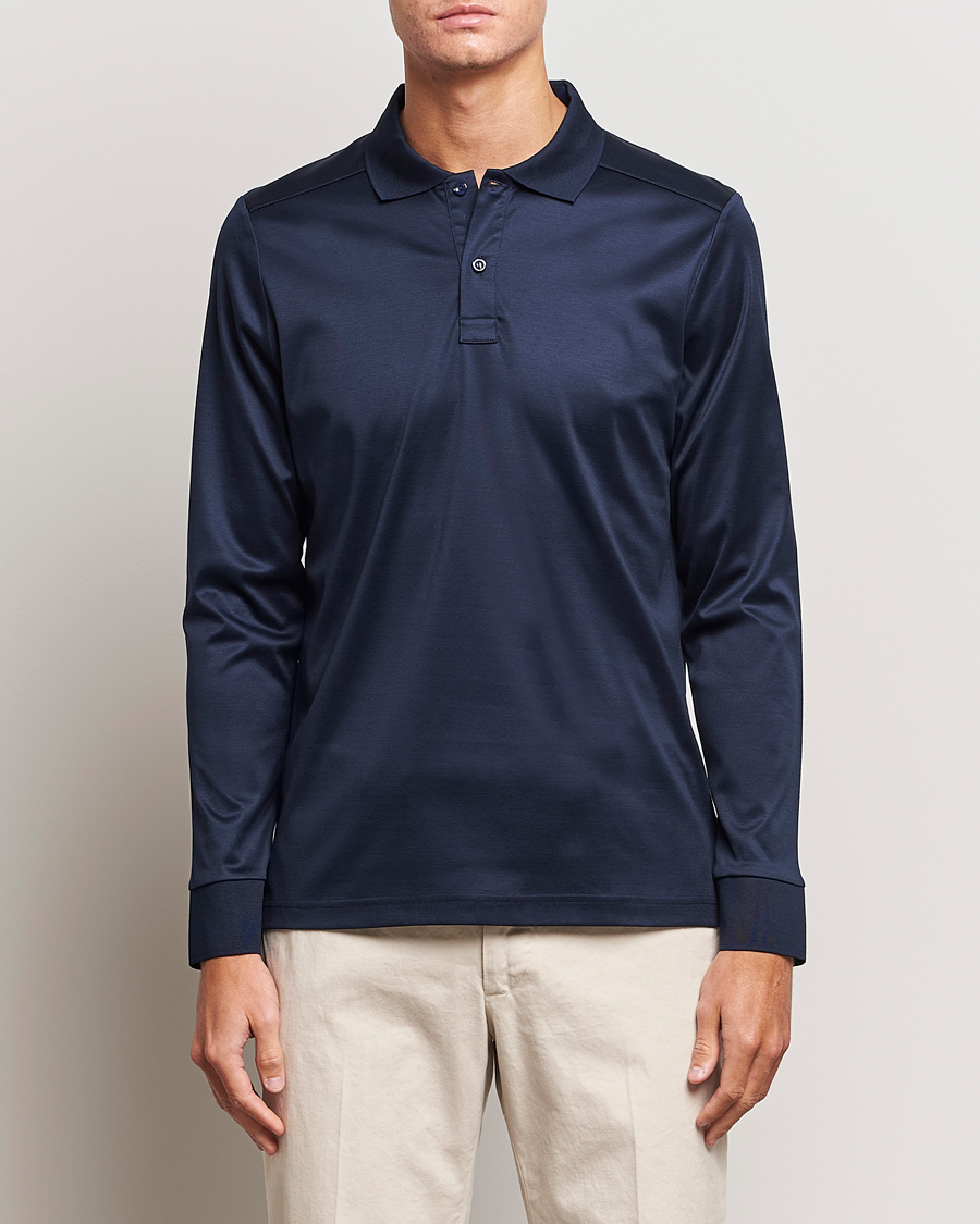 Herre | | Eton | Filo Di Scozia Long Sleeve Polo Navy Blue