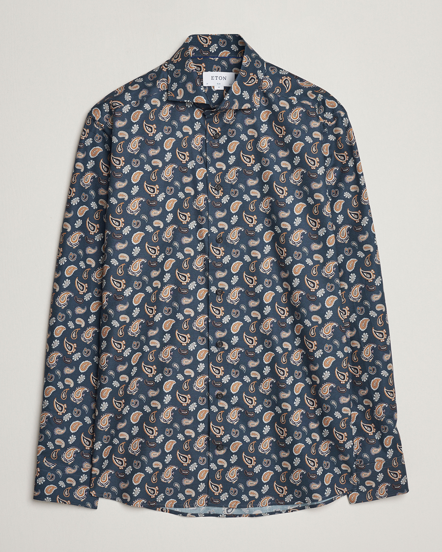 Herre |  | Eton | Slim Fit Wrinkle Free Flannel Printed Shirt Navy