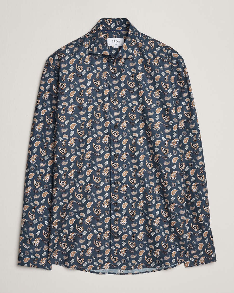 Herre | Skjorter | Eton | Slim Fit Wrinkle Free Flannel Printed Shirt Navy