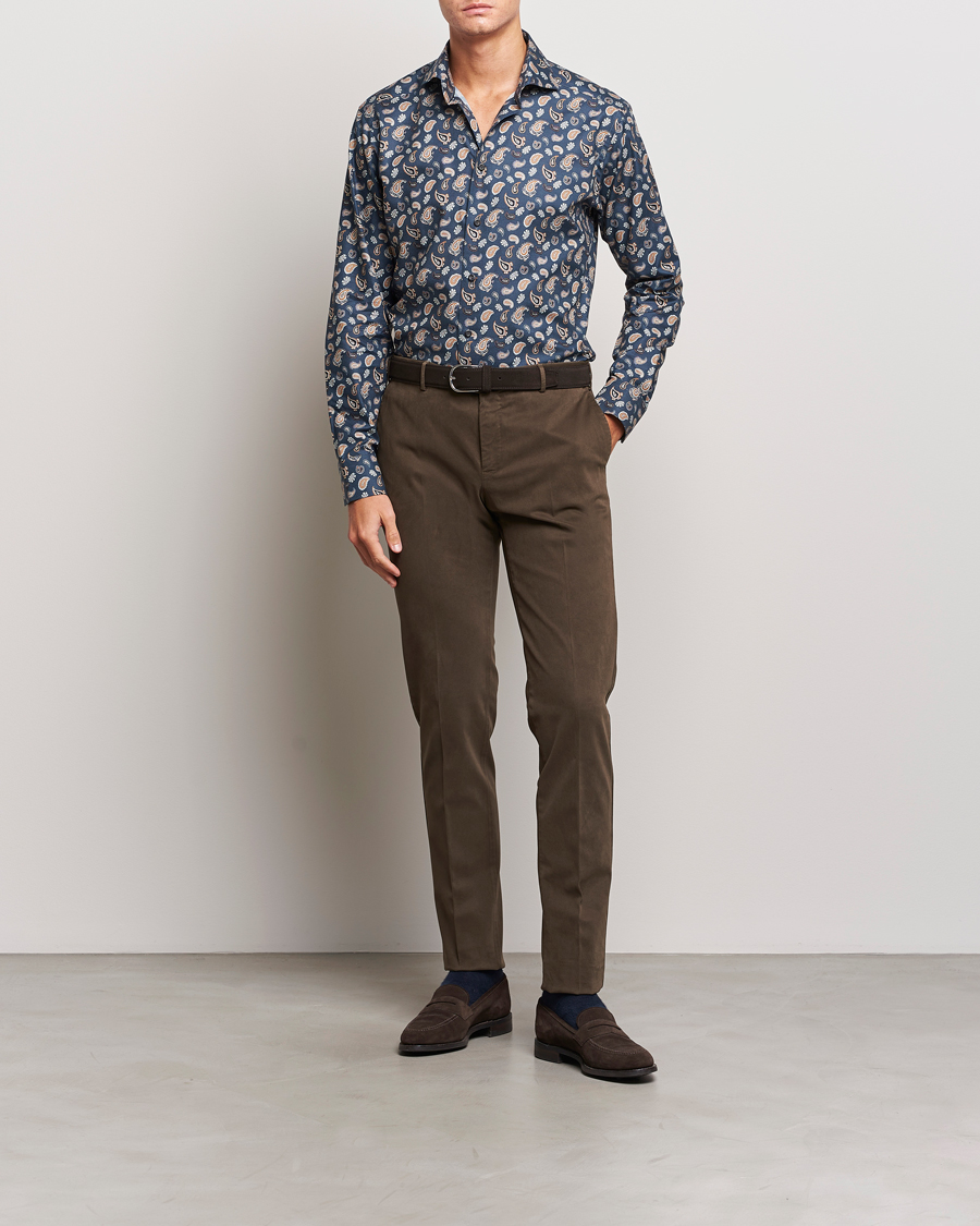 Herre | Skjorter | Eton | Slim Fit Wrinkle Free Flannel Printed Shirt Navy