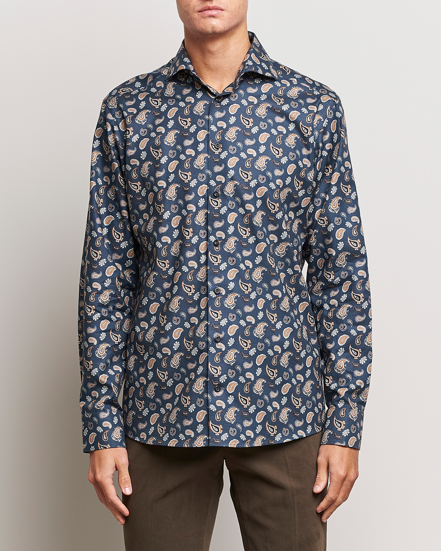Herre |  | Eton | Slim Fit Wrinkle Free Flannel Printed Shirt Navy