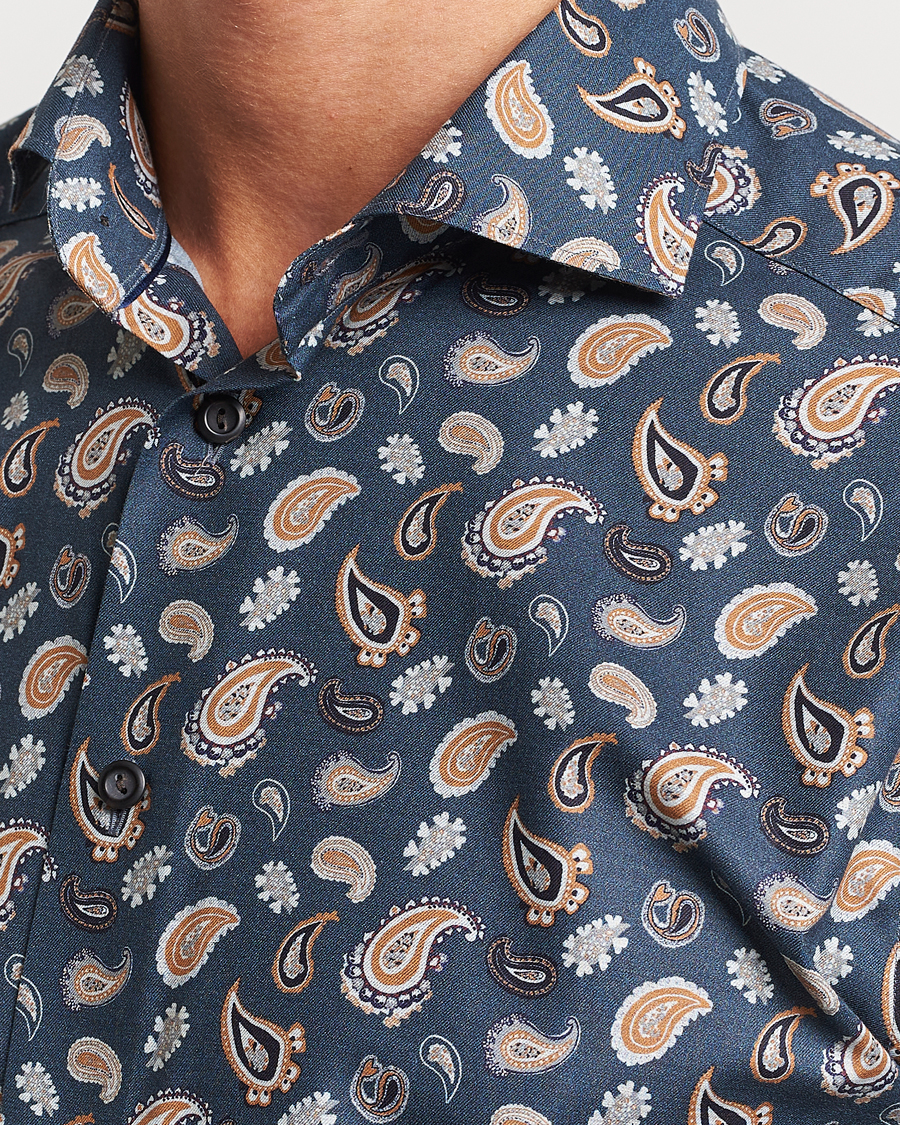 Herre | Skjorter | Eton | Slim Fit Wrinkle Free Flannel Printed Shirt Navy