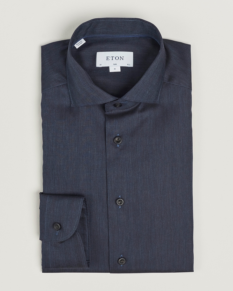 Herre | Eton | Eton | Slim Fit Wrinkle Free Flannel Shirt Navy Blue