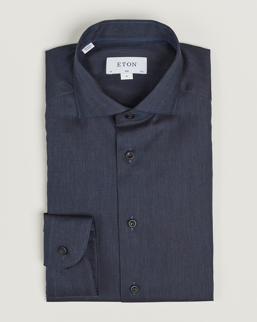 Herre | Skjorter | Eton | Slim Fit Wrinkle Free Flannel Shirt Navy Blue