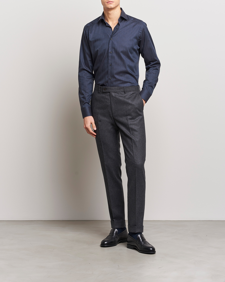 Herre | Skjorter | Eton | Slim Fit Wrinkle Free Flannel Shirt Navy Blue