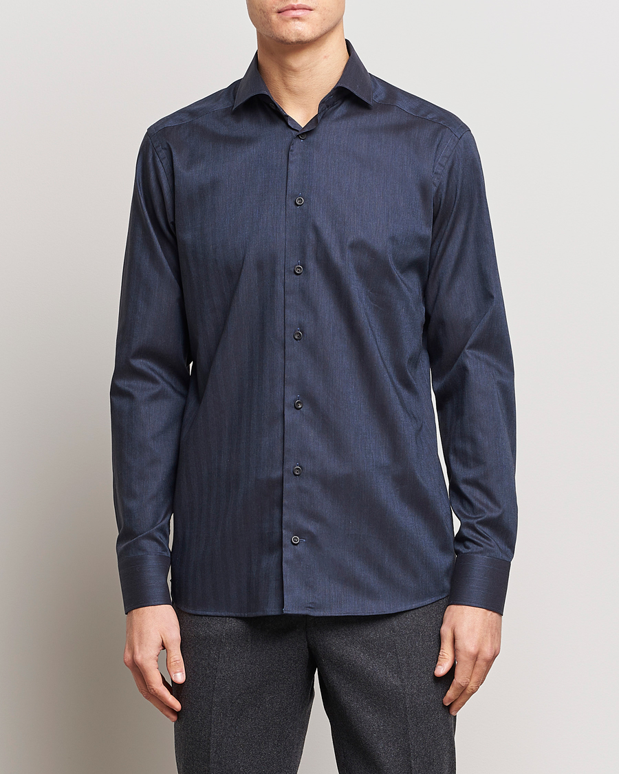 Herre | Businesskjorter | Eton | Slim Fit Wrinkle Free Flannel Shirt Navy Blue