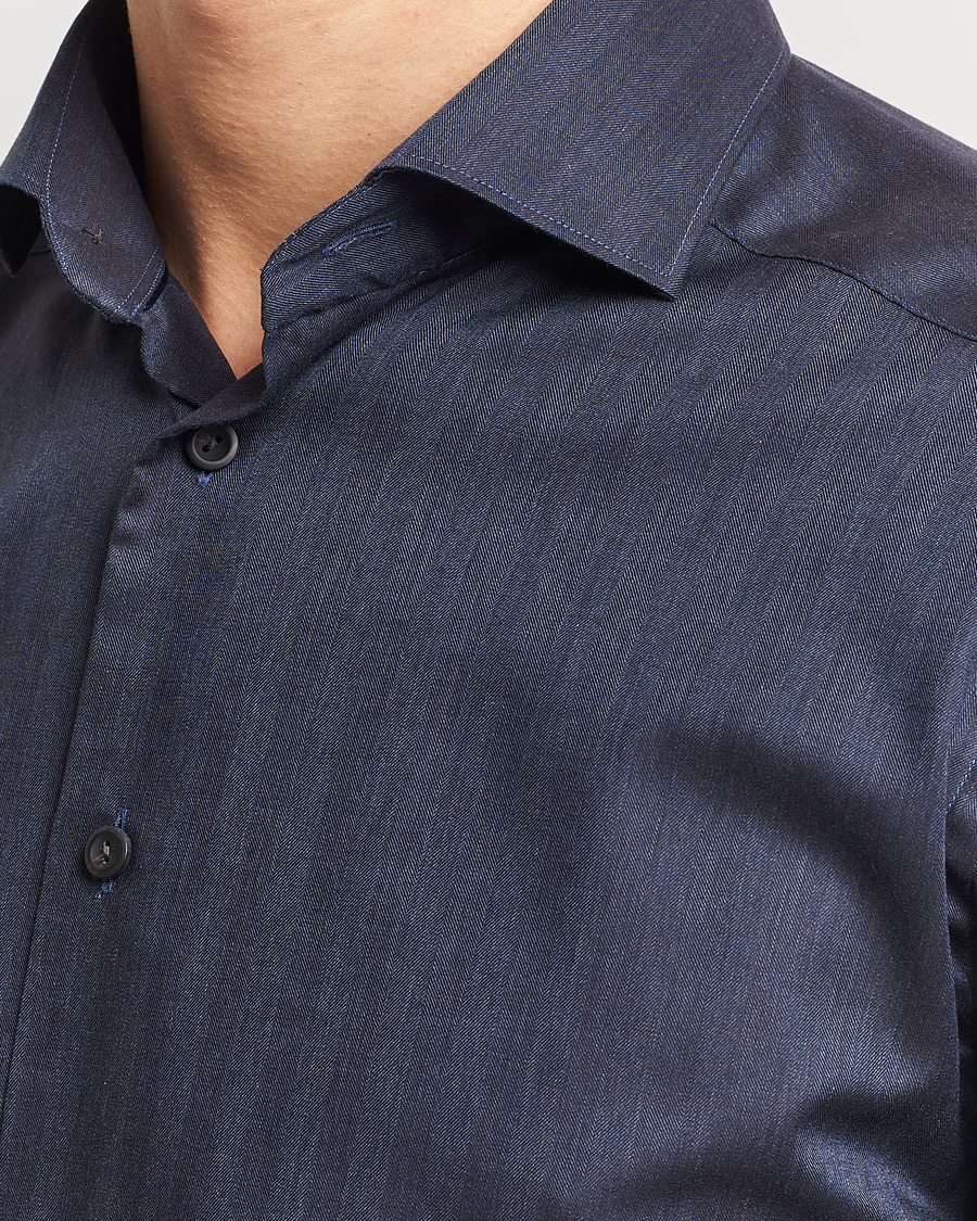 Herre | Skjorter | Eton | Slim Fit Wrinkle Free Flannel Shirt Navy Blue