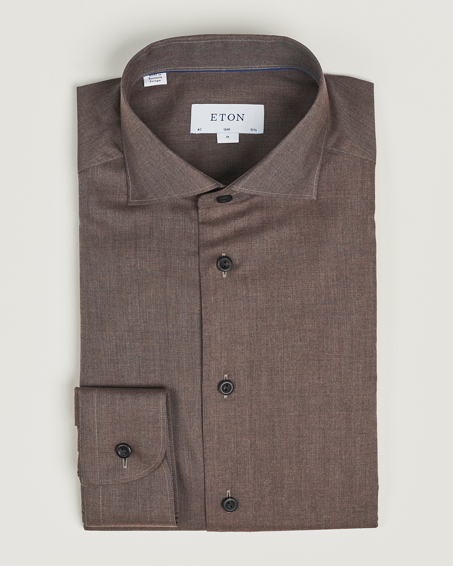 Herre | Eton | Eton | Slim Fit Wrinkle Free Flannel Shirt Dark Brown