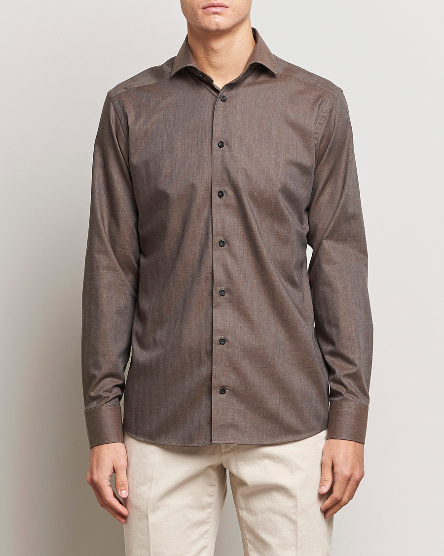Herre |  | Eton | Slim Fit Wrinkle Free Flannel Shirt Dark Brown