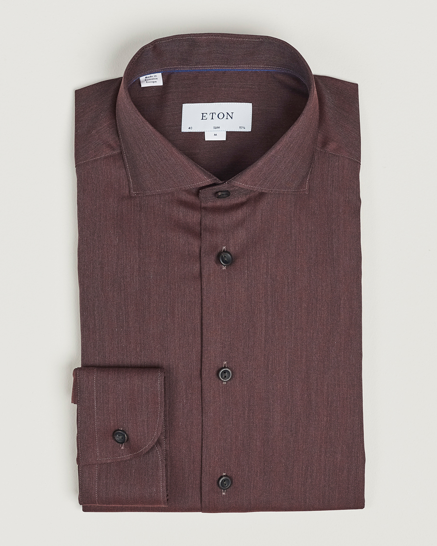 Herre | Businesskjorter | Eton | Slim Fit Wrinkle Free Flannel Shirt Burgundy