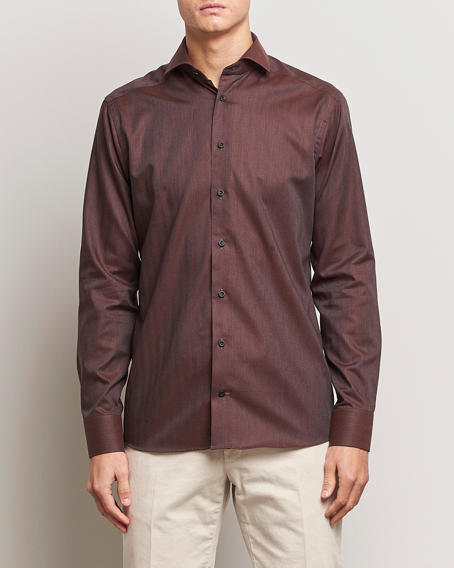 Herre |  | Eton | Slim Fit Wrinkle Free Flannel Shirt Burgundy