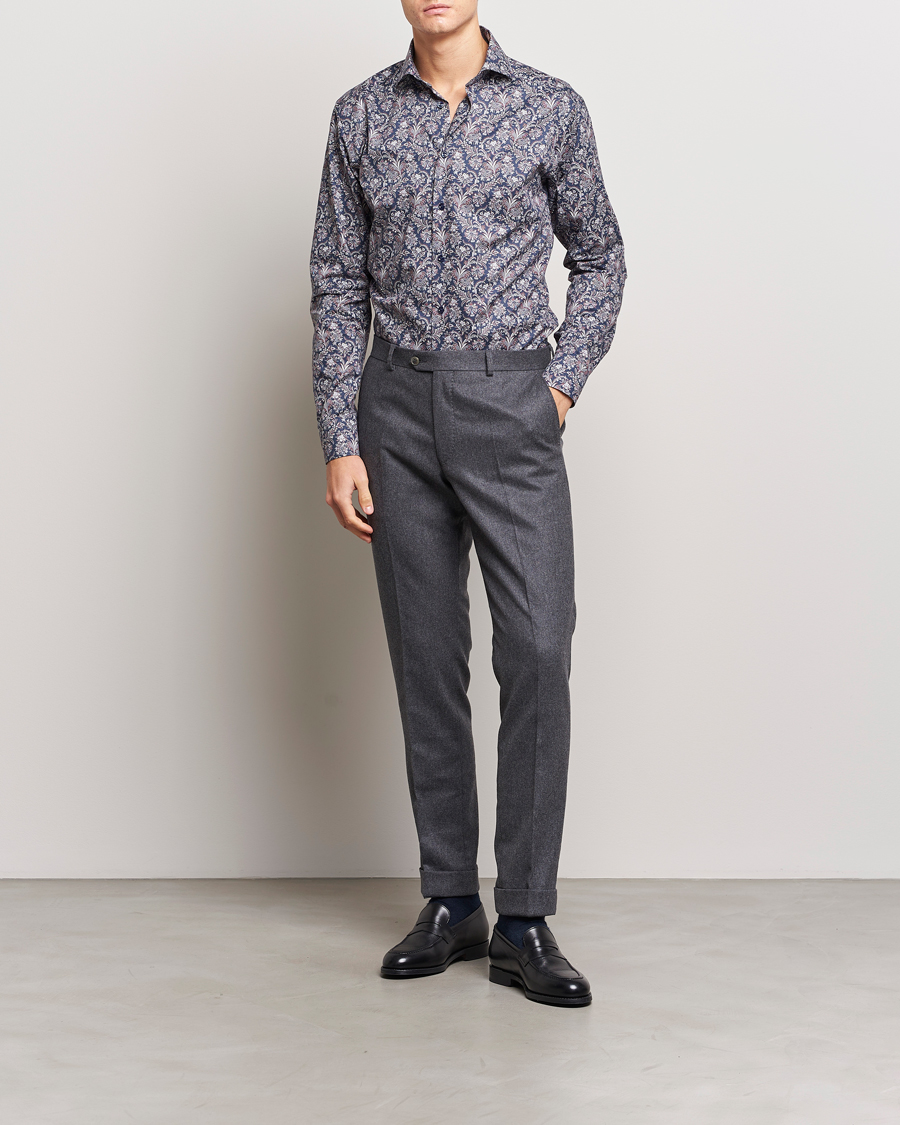 Herre | Skjorter | Eton | Slim Fit Signature Twill Printed Shirt Navy Blue