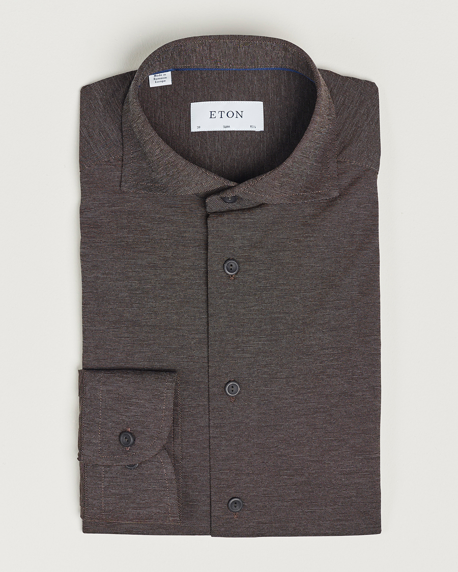 Herre | Businesskjorter | Eton | Slim Fit Four Way Stretch Shirt Brown Melange