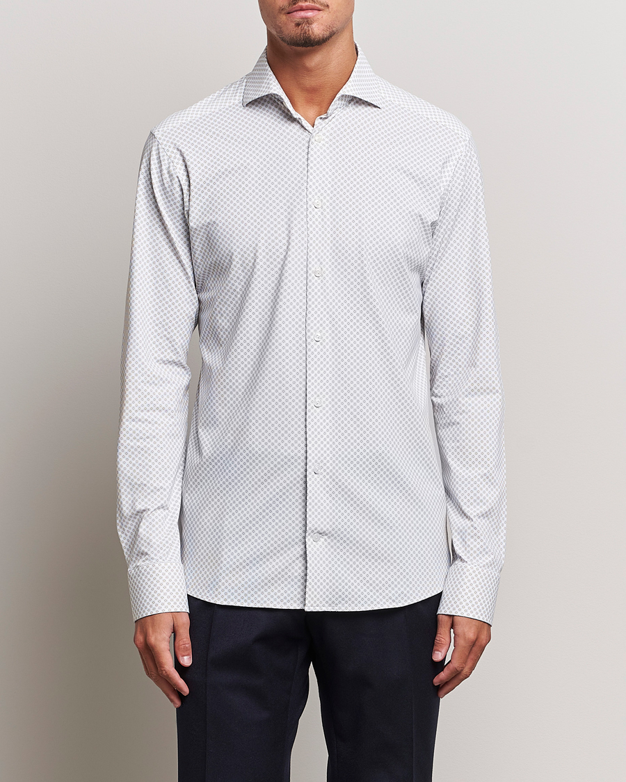 Herre | Salg | Eton | Slim Fit Four Way Stretch Printed Shirt Beige