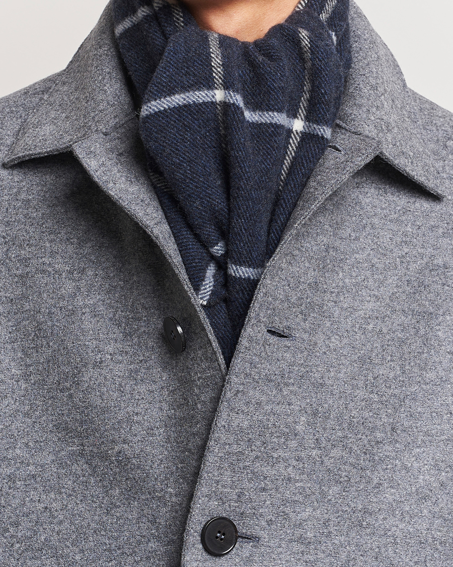 Herre | Business & Beyond | Eton | Checked Wool Scarf Navy Blue