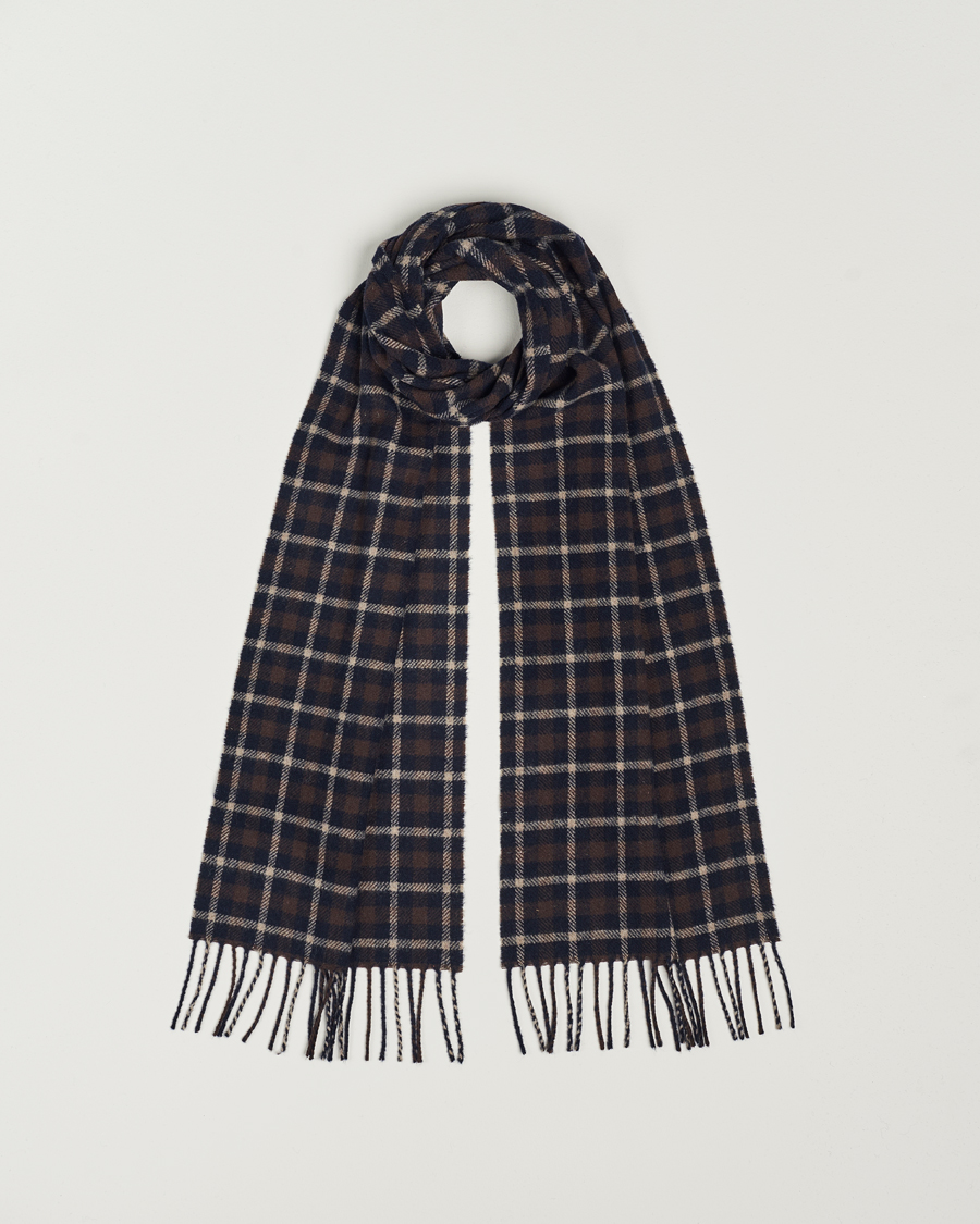 Herre | | Eton | Checked Wool Scarf Dark Brown